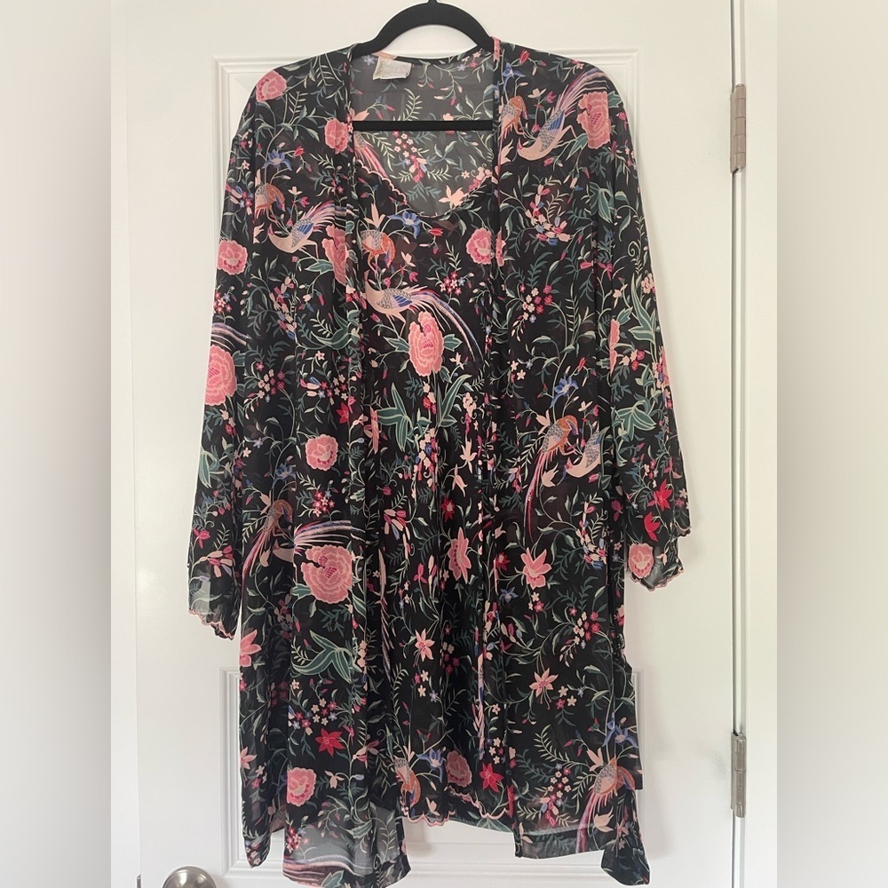 Natori + Neiman Marcus Vintage slip and robe, peacocks and flowers, one size